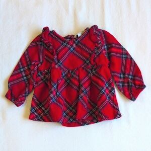 george festive winter christmas plaid flannel ruffle blouse 3-6 months baby girl